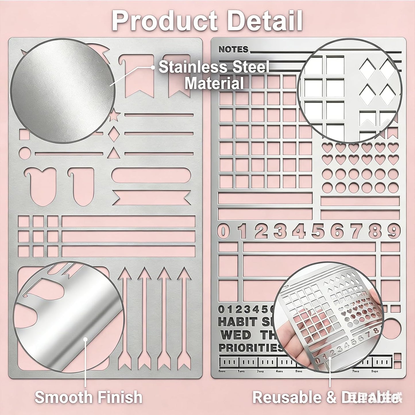 Skiennix Metal Journal Stencils - Reusable Stainless Steel for Creative Journaling | 2 Pack
