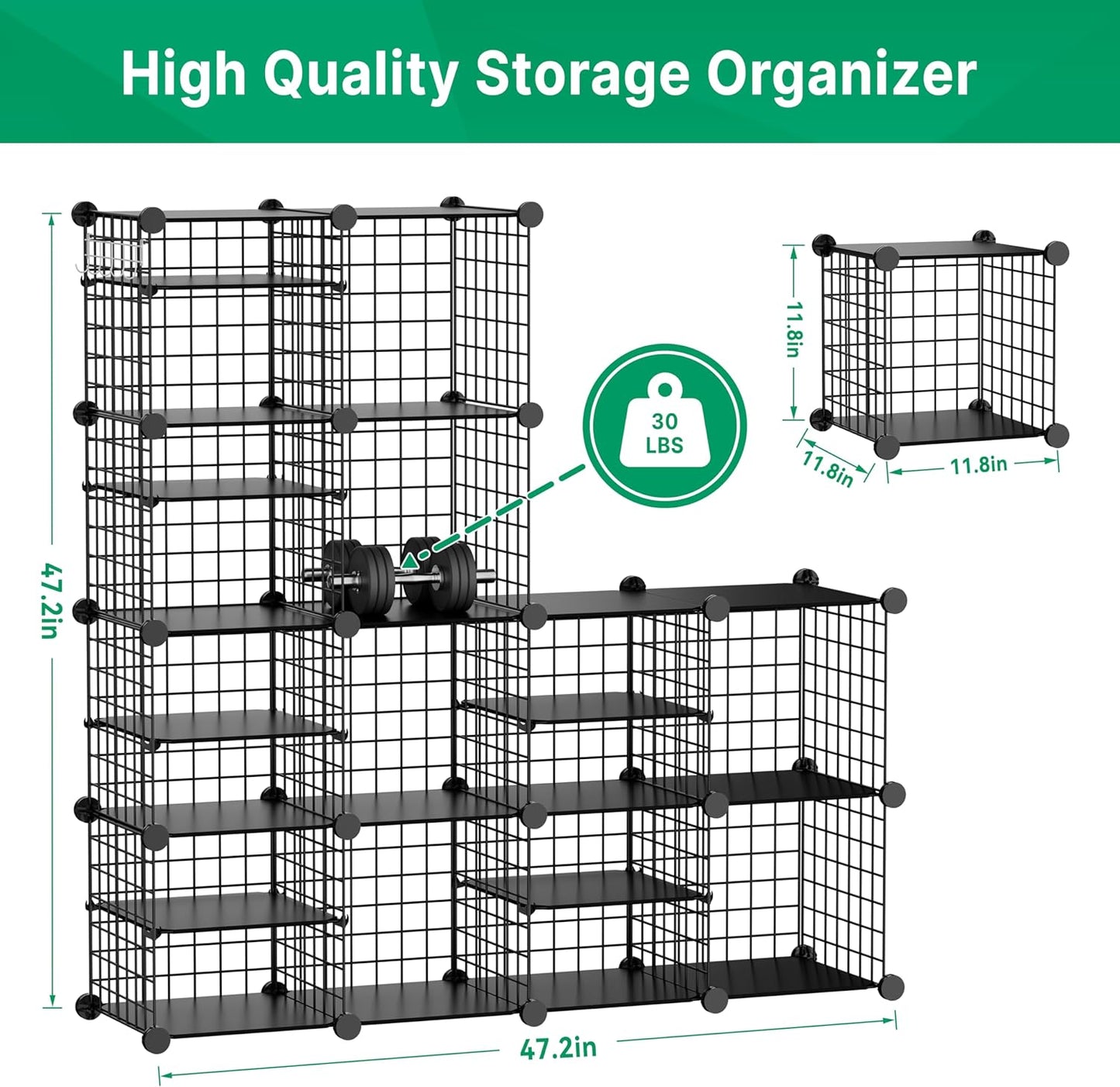 Wire Cube Storage Organizer - Sturdy Metal Grids | 12 to 14 Cubes for Bedroom, Living Room, Office
