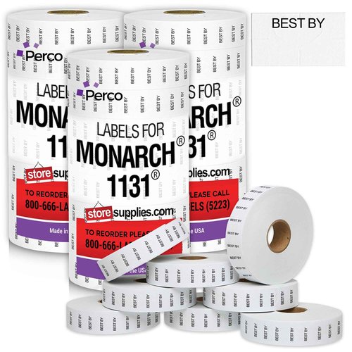 Perco Best by Labels for Monarch 1131 Price Gun - Buy 2 Sleeves Get 1 Free! 24 Rolls, 60,000 Labels