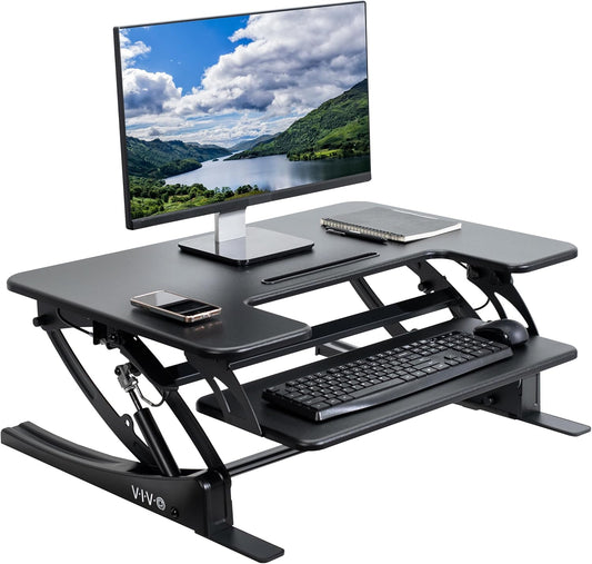 VIVO Height Adjustable Stand Up Desk Converter - Dual Monitor Riser Workstation, Black, 32 Inch
