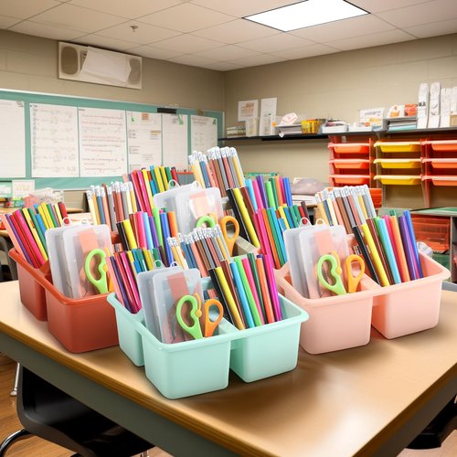 Lineshading 12 Pack Plastic Classroom Caddy - 4 Compartment Organizer Boho Color Table Caddy with Handles for School Home Office Supplies