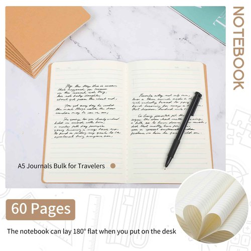 miikoul 48 Pack A5 Kraft Paper Notebook Lined Journal Bulk, 8.3 X 5.5 Inch, 60 Pages/30 Sheets, 80gsm, Travel Notebook Notepad for Adult, Students, Gift, Office, Back to School Supplies