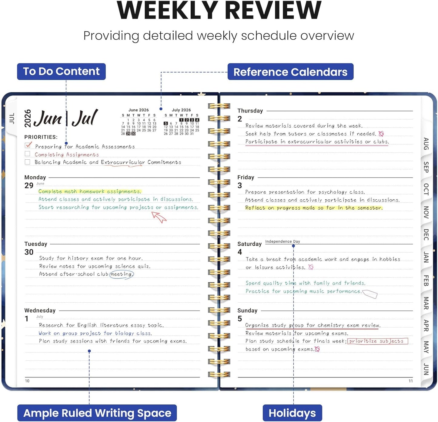 Starry Night Academic Planner 2026-2027 | Monthly & Weekly Agenda Book | Hardcover, A4 (8.5" x 11") for Students & Teachers