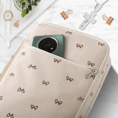 WOBAGMEN Bible Cover Case for Women,Cordoury Bible Cover for Men Women with Handle,Bow Bible Bag,Carrying Case Bible Protective Christian Gift（Bow M）