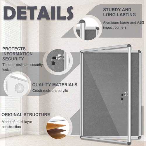 Benut 36"x24" Enclosed Bulletin Board with Locking Door, Tamper-Proof Dispaly Case, Aluminium Frame, Outdoor Bulletin Board Weatherproof, Lockable Cork noticeboard for School,Office,etc