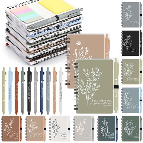 Kosiz 50 Sets Christian Gift Bulk Includes Bible Scripture Spiral Notebook with Sticky Notes Ballpoint Pen Religious Church Prayer Journals for Sunday School Pastor Women Clergy Gift (Morandi Color)