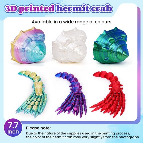 Skiennix 3D Printed Hermit Crab Toy - Full Articulated Flexible Fidget for Autism & ADHD | Blue Green