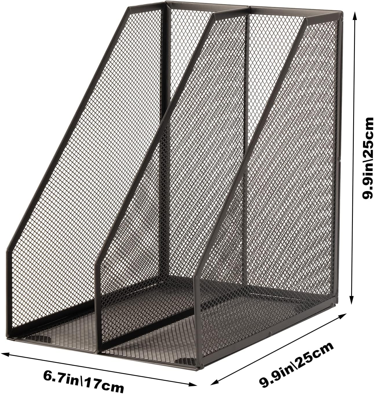 Skiennix Magazine Holder - Metal Wire Design with 2 Compartments | Stylish Black Desk Organizer