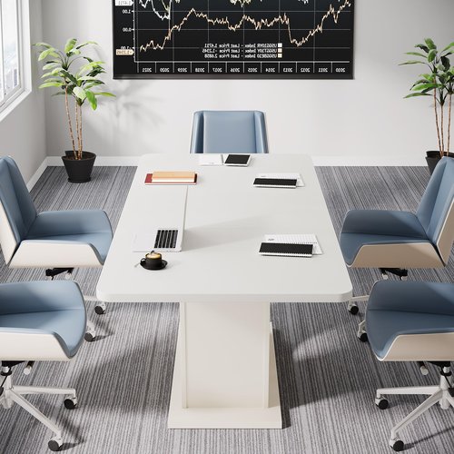Tribesigns 55-Inch Conference Table, Rectangular Small Meeting Table for 4-6 People, Modern Seminar Table with U-Shaped Base for Office Conference Room, Cream White