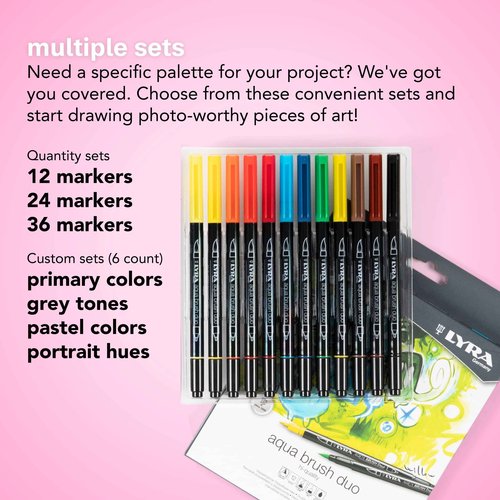 LYRA Aqua Brush Duo Brush Painters, Set of 24 Pens, Assorted Colors (6521240)