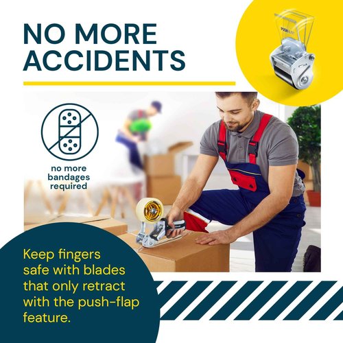 Excell EXC-828PL PUSHFLAP Tape Dispenser (2 Inch Wide), Manual, Metal/Plastic, 3 Inch Core for Carton Sealing & Packing, Easy One-Hand Operation - 1 Set + 2 Rolls of Transparent Tape