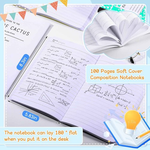 Fainne 50 Pack Composition Notebooks Bulk - 8.3" x 5.5" Colored Marble Cover Journal Books 200 Pages-100 Sheets A5 College Ruled Composition Note Books for Students Home School Office