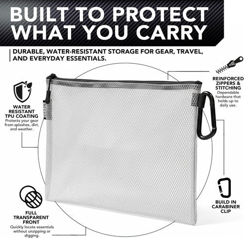 GOBAGS Clear Zipper Pouch Set - Multi-Size Cable Organizer & Travel Gear Bag for Electronics | 4-Pack