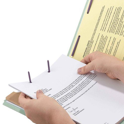Smead 100% Recycled End Tab Classification File Folder with SafeSHIELD Fasteners, 2 Pocket-Style Dividers, 2" Expansion, Letter Size, Gray/Green, 10 per Box (26710)