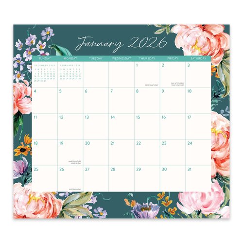 Orange Circle Studio 2025-2026 Magnetic Monthly Fridge Calendar, Bella Flora, 17-Month, August 2025 - December 2026, 9.5" x 8.4", Daily Aesthetic Planner Notepad with Magnet for Refrigerator, Easy Organizer for Grocery List, Appointments