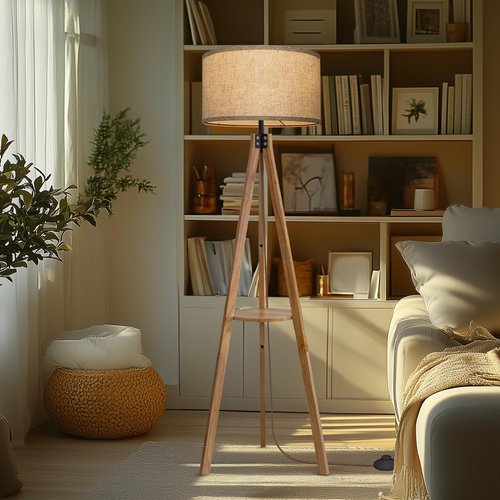 EOEYYOYB Floor Lamps for Living Room, Modern Standing Lamp with Shelf, 3 Color Temperature Led Bulb Tall Lamps with Foot Switch for Bedroom and Office, Burlywood