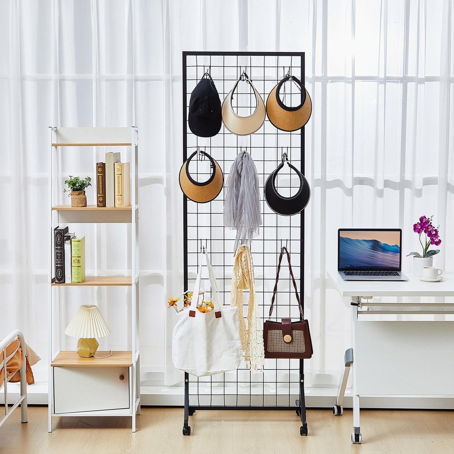 Blulu 4 Pcs 2' x 6' Grid Wall Display Stand with T-Base, 2026 Freestanding Grid Tower for Vendor Events & Craft Shows, Sports Jersey & T-Shirt Display Rack for Game Day Fan Shop (Black)