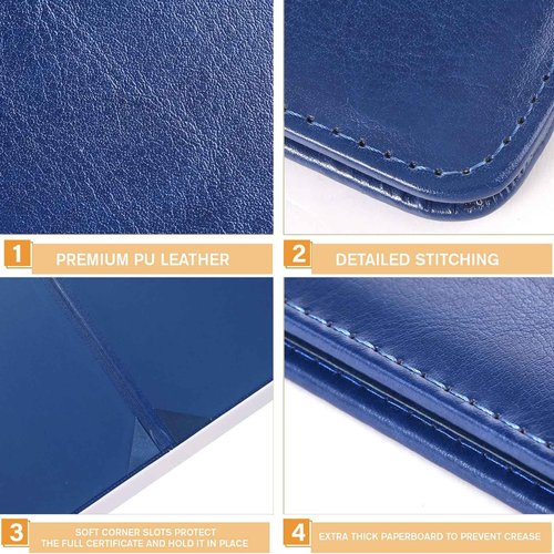 Tenare 10 Pcs Leather Certificate Holder 8.5 x 11 Inch PU Black Red Blue Purple Phd Bachelor Master Diploma Cover Professional Award Folder for Official Graduation Competition Contest Charity (Blue)