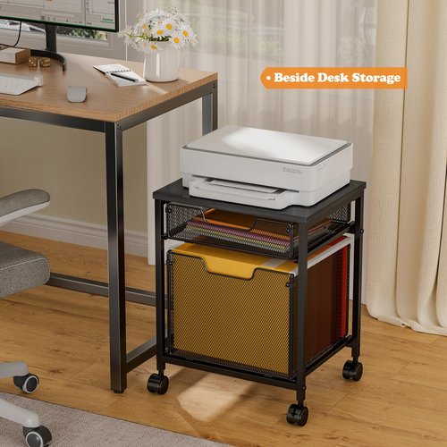 Rolling File Cabinet Cart, Printer Stand with Storage Drawer, Mobile Filing Cabinet on Lockable Wheel, Printer Cart with Hanging File Folder Organizer Beside Under Desk for Office Home(Patent Pending)