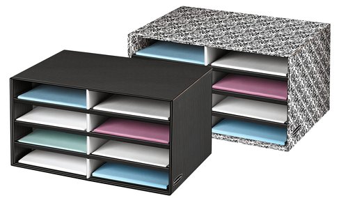 Bankers Box Decorative Eight Compartment Literature Sorter, Letter, Black/White Brocade (6170301)