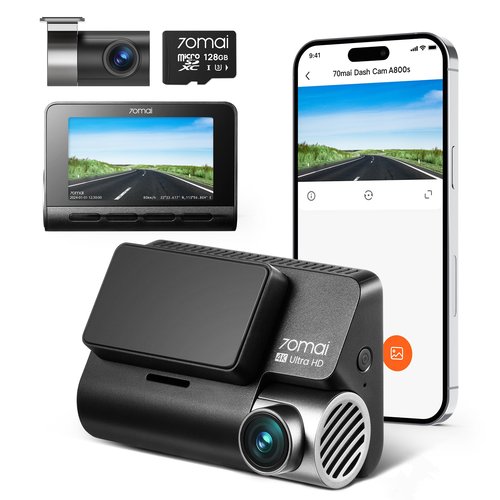 70mai 4K Dash Cam Front and Rear with STARVIS, Built in 5GHz WiFi & GPS Car Camera, Super Night Vision, ADAS, 3'' IPS Screen, 24H Parking Mode, Time-Lapse, Loop Recording, with 128GB Card (A800S)