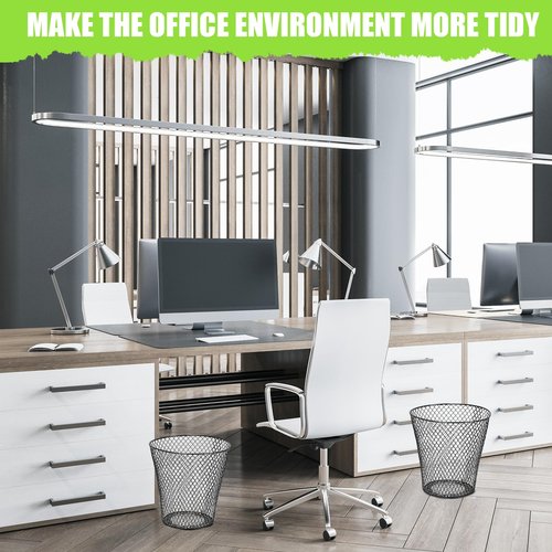 10 Pack Round Waste Basket,Wire Mesh Desk Metal Trash Garbage Can Wastebasket Recycling Black Trash Bins Garbage Container for Bedroom Office School Kitchen Home Living Room Bathroom