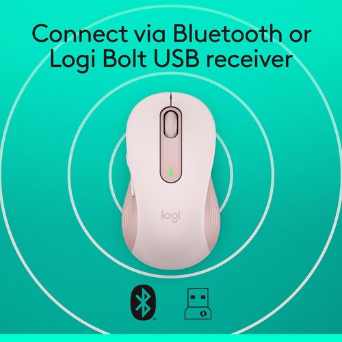 Logitech Signature M650 Wireless Mouse - Silent Clicks, Customizable Buttons, Bluetooth - Rose for Small to Medium Hands