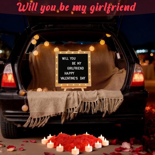 Ceenna Romantic LED Candle Sign - "Will You Be My Girlfriend" with Rose Petals | 10x10 Inch DIY Felt Board for Valentine's Day Decor