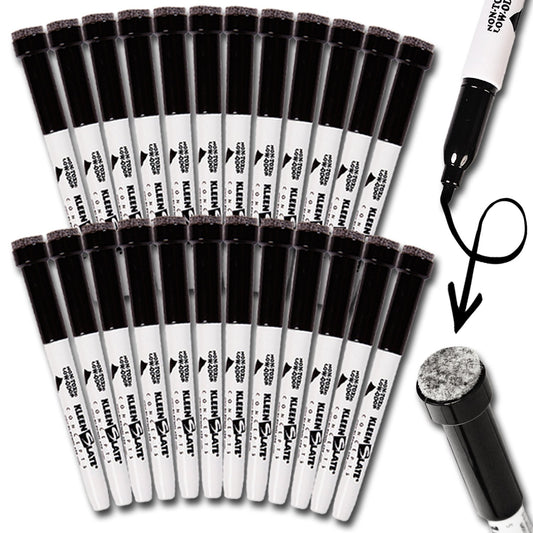 (24) KleenSlate Black Low Odor Dry Eraser Markers with Eraser, Bullet point