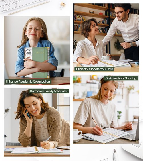 Academic Planner 2025-2026, Weekly and Monthly Calendar Planner from July 2025 - June 2026, 8.5" x 11" Hardcover Leather Hourly Appointment Book with Tabs, Spiral Daily Planners for College School Teacher Student, Green
