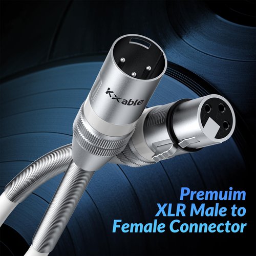Kxable XLR to XLR Cable 6 Feet, Premium XLR Microphone Cable, Heavy Duty 22AWG OFC XLR Male to Female Cord, 3-Pin Shielded Mic Speaker Cable, Zinc Alloy Connectors, Metal Spring SR, White