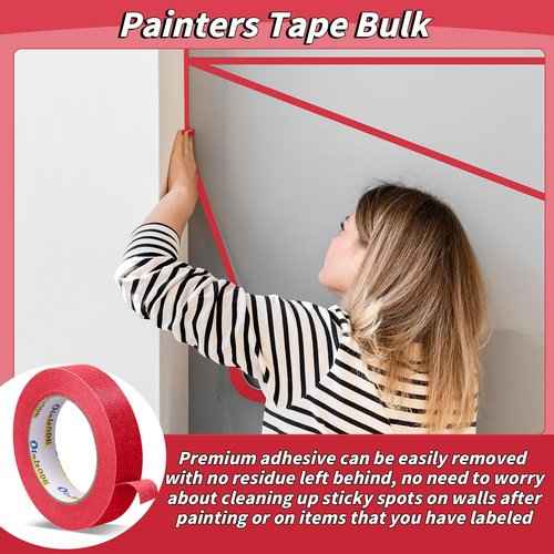 24 Rolls Red Painters Tape Bulk 1 inch x 55 Yards, Total 1320 Yd, Painters Masking Tape No Residue Wall Painting Tape Artist Tape Trim Edge Finishing Tape for Wall Painting Decoration DIY Supplies