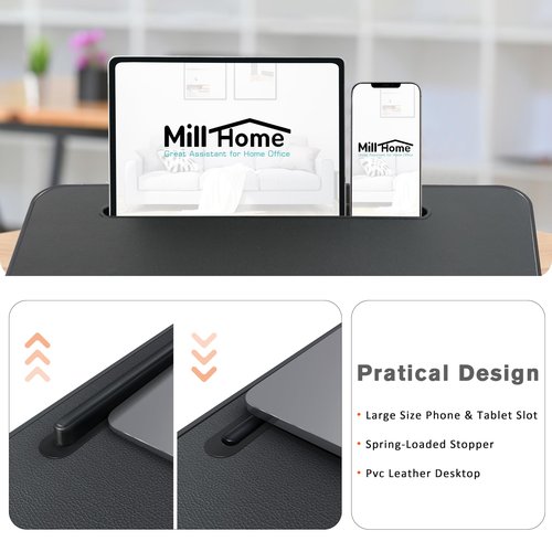 Lap Desk, Lap Desk with Cushion, Fits up to 17 inch Laptop, Pillow Designed, Portable Laptop Stand with Tray, Pad & Phone Holder, Home Office for Bed/Couch/Car/Reading/Writing,MillHome (Black)