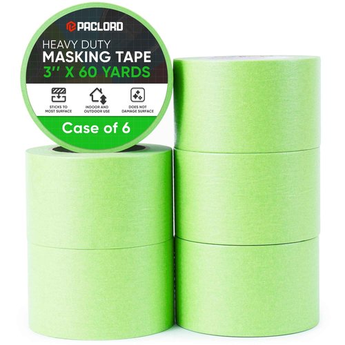 Paclord 3" x 60 Yard Green Paper Tape (Pack of 6) – Multi-Purpose Painter’s Masking Tape for Home and Professional Use – for Painters, Construction, or DIY Crafts – Smooth and Easy Removal
