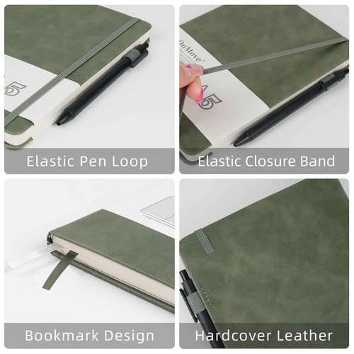 OnMove Notebooks Journal for Women Men 12 Pack Bulk Leather Hardcover with Pen Holder A5 160 Pages 100 GSM Thick Paper for Work School Lined Green