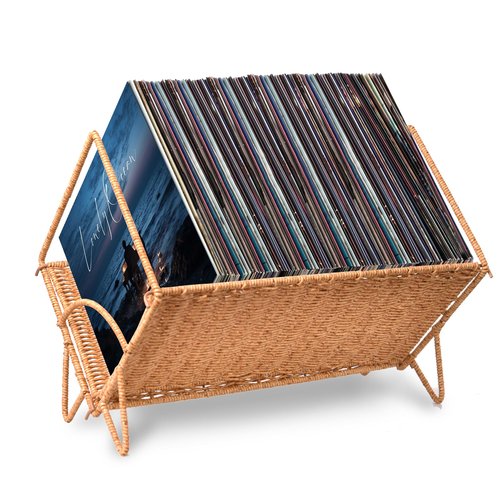 Demine Vinyl Record Storage Rack - Holds 80 LPs | Stylish Woven Record Holder | Multifunctional Storage | Vinyl Display Organizer for Books, Magazines & Files