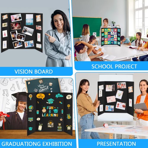 4 Pack Black Trifold Poster Board 24" X 36", IKAYAS Poster Boards, Science Fair Display Boards Posterboard Foamboard for Mounting, Prints,Art,Display,Projects Classroom Supplies