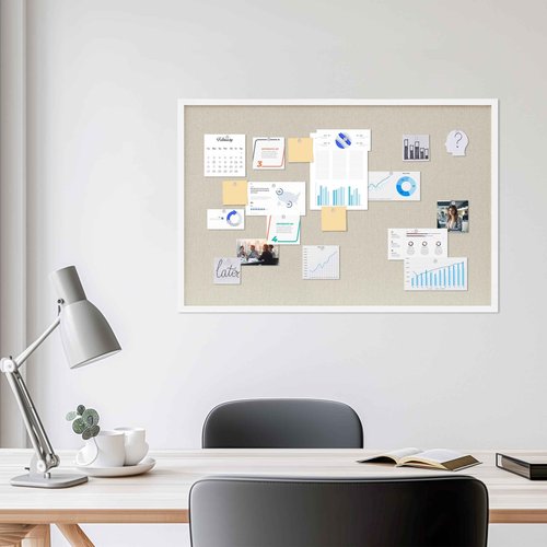 DAHAPYBOO Cork Board with Linen White,Bulletin Board 36"x24" Hanging Corkboards for Office Home School Message Board or Vision Board Decoration.