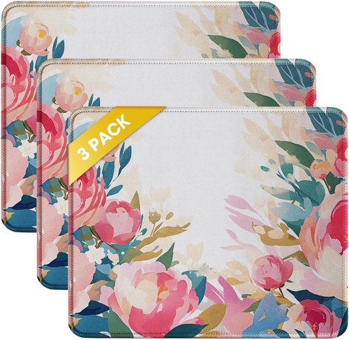 JIKIOU Mouse Pad Set - Comfortable Non-Slip Rubber Base | Washable Cloth, 10.2x8.3 Inch, Multi Peony