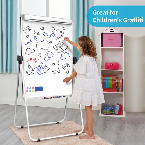 DexBoard U-Stand Double Sided 40" x 28" Magnetic Dry Erase Easel, Height Adjustable & 360° Rotating Whiteboard with 1 Eraser, 6 Magnets and Paper Pads