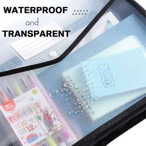 10 Pieces Plastic File Folders Envelope Expanding File Wallet Organizer Documents Folder with Snap Closure and Pocket B4 Waterproof Transparent Pouch for School Office(Black,Horizontal)
