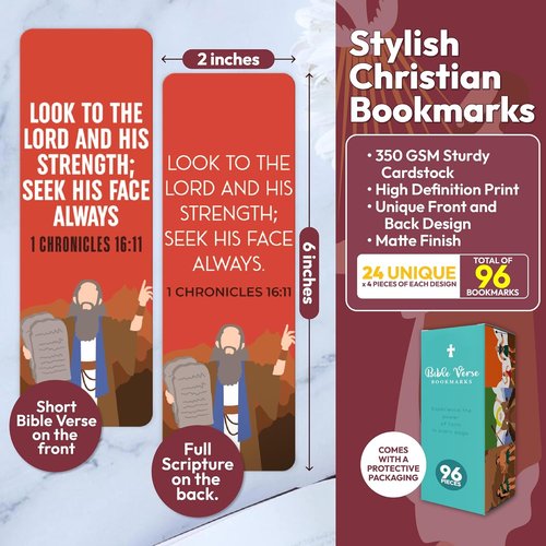 96 Bible Bookmark Pack - Inspirational Verses for Kids & Adults | Multiple Designs for Study & Gifts