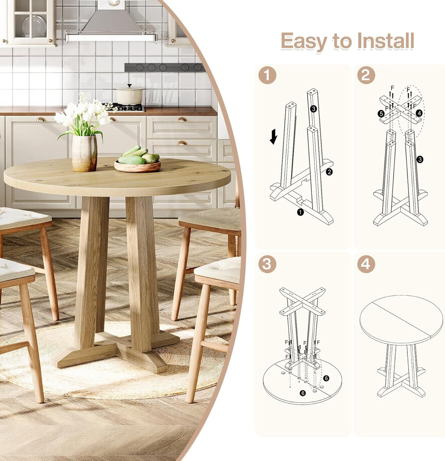 Tribesigns Round Conference Table - Sturdy 31.5" Meeting Table for 2-4 People | Natural Wood Finish