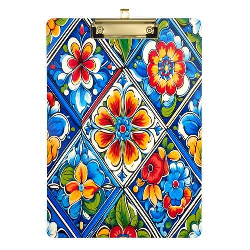 ATTX Mexican Ceramic Tile Design Decorative Clipboard with Low-Profile Gold Clip - Multi-Purpose School, Office, Nurse, Art Supplies Board - 9x12.5 Inches#245