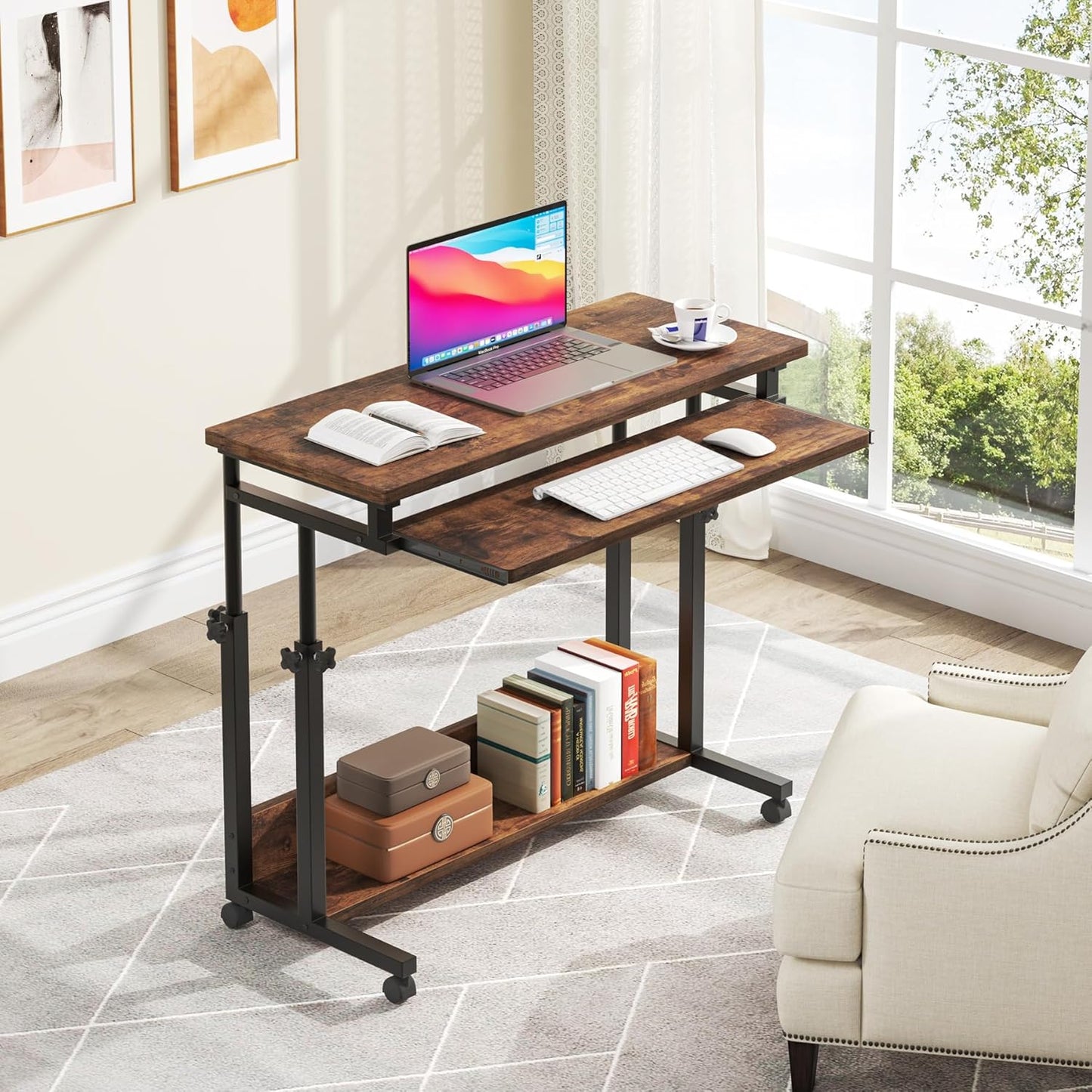 Tribesigns Portable Laptop Desk - Height Adjustable Rolling Computer Cart with Keyboard Tray | Small Size for Home Office