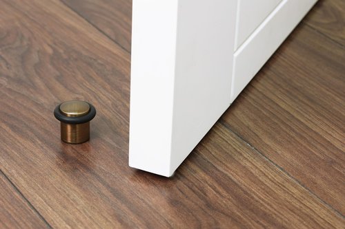 Pack of 2 EVI Door Stoppers | Leather Brass Floor Door Stop - Screw Fastening - Protector Rubber - 0.95 x 1.18 Inch Door Stop