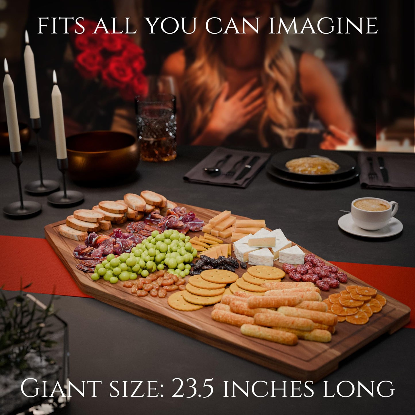 New - Giant Coffin Charcuterie Board - Extra Large Gothic Acacia Wood Coffin Shaped Cutting Board 23.5x14.5 inch, Halloween Wooden Serving Tray, Goth Platter, Spooky Decor Gifts