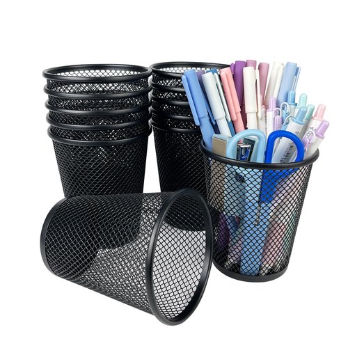 Zmarthumb 12 Packs Pen Holders, Mesh Pen Cup, Metal Pencil Holders for Desk, Multifunctional Organizer for Office School Home Makeup Brush (Black)