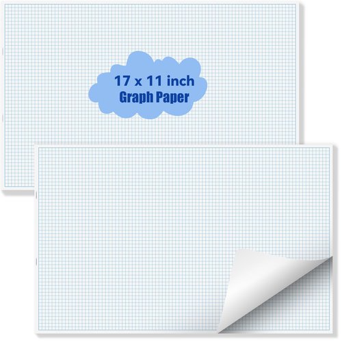 Large Graph Paper Pad, 100 GSM, 11 x 17 inches, 0.25" 4x4 Square Grid, Blueprint, High Brightness, 100 Sheets/200 Pages, 2 Pack Engineering Graph Paper Pads (4 Squares Per Inch, 50 Sheets Each Pad.)