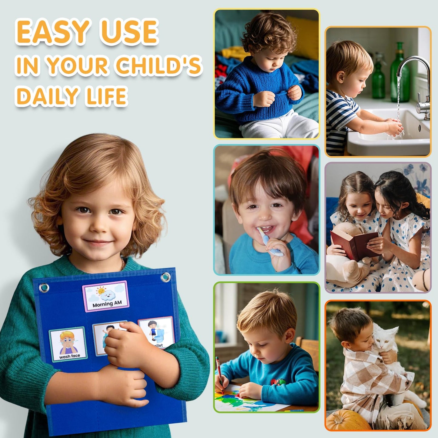 ALSLEA Visual Schedule for Kids with Autism Chore Chart for Toddler Planning Board Daily Routine Chart Autism Learning Materials Classroom, Home Use with 124 Cards (Blue)